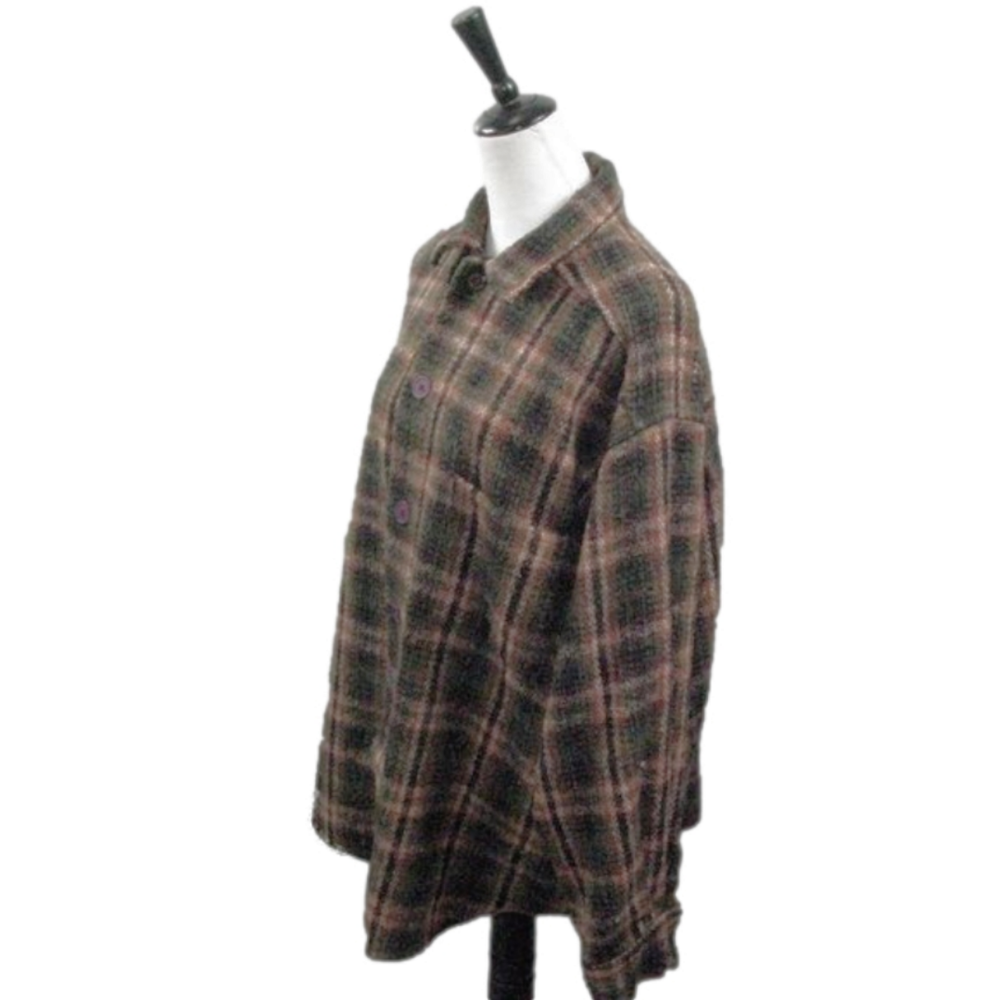 Earth Ragz Oversized Warm Button Front Plaid Shacket Size Large - Picture 2 of 4